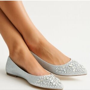 New In Box Lauren Lorraine Kelsey Rhinestone Glitter Flats Size 7